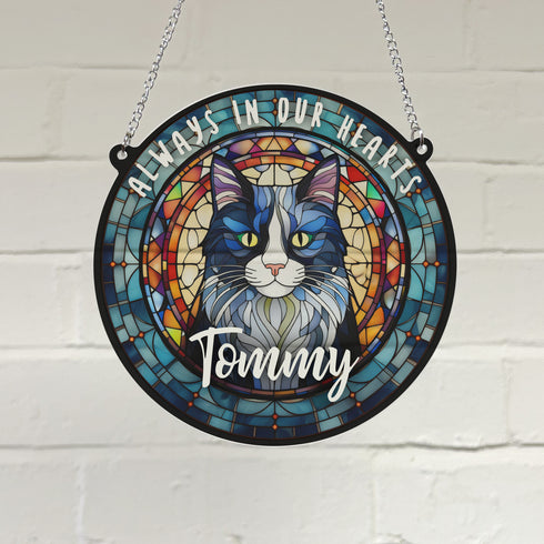 Cat Black & White Memorial Stained Glass Effect Suncatcher